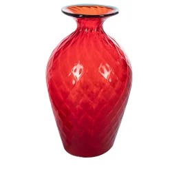 Officine di Murano 1295 1950 Grande vaso rosso Balloton con bordo azzurro> Vasi Da Fiori