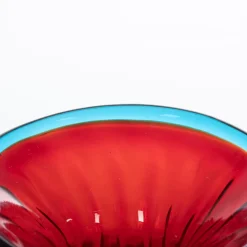 Officine di Murano 1295 1950 Grande vaso rosso Balloton con bordo azzurro><noscript><img width=