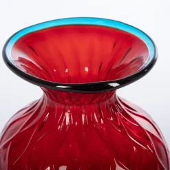 Officine di Murano 1295 1950 Grande vaso rosso Balloton con bordo azzurro><noscript><img width=
