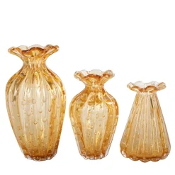 Officine di Murano 1295 1950 Set di 3 vasi in ambra con bolle d'oro> Vasi Da Fiori