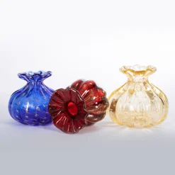 Officine di Murano 1295 1950 Set di 3 vasi policromi con bolle d'oro> Vasi Da Fiori