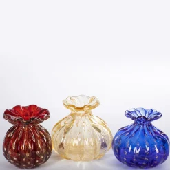 Officine di Murano 1295 1950 Set di 3 vasi policromi con bolle d'oro><noscript><img width=