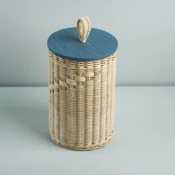 Mila Maurizi Barattolo Alto Goccia in Midollo con Coperchio in Legno Blu Pavone> Ceste