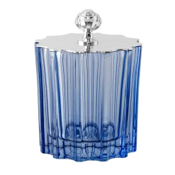 Greggio Box alta blu in cristallo con Coperchio Art Deco Placcato Argento> Portagioie