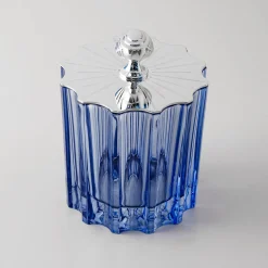 Greggio Box alta blu in cristallo con Coperchio Art Deco Placcato Argento> Portagioie
