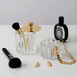 Greggio Box alta in cristallo con coperchio in stile Art Deco placcato oro><noscript><img width=