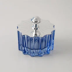 Greggio Box bassa Blu in cristallo con Coperchio Art Deco Placcato Argento> Portagioie