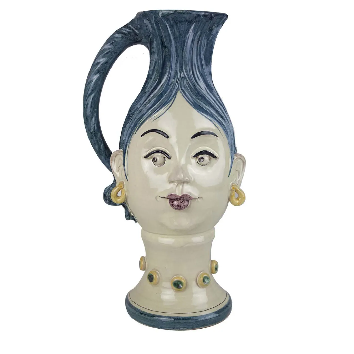 Alessandro Iudici Brocca in ceramica con donna dai capelli blu> Vasi Figurativi