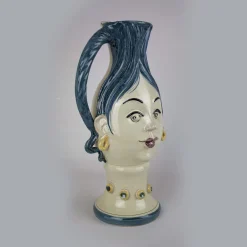 Alessandro Iudici Brocca in ceramica con donna dai capelli blu> Vasi Figurativi