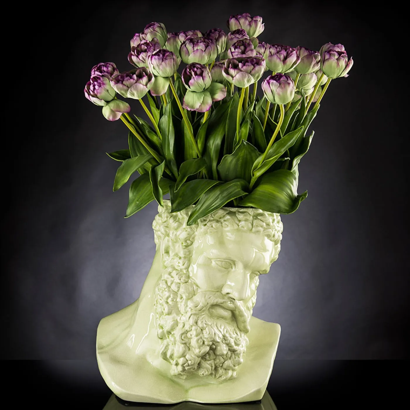 VGnewtrend Cachepot decorativo verde a forma di busto di Ercole Craquele> Cachepot E Portavasi