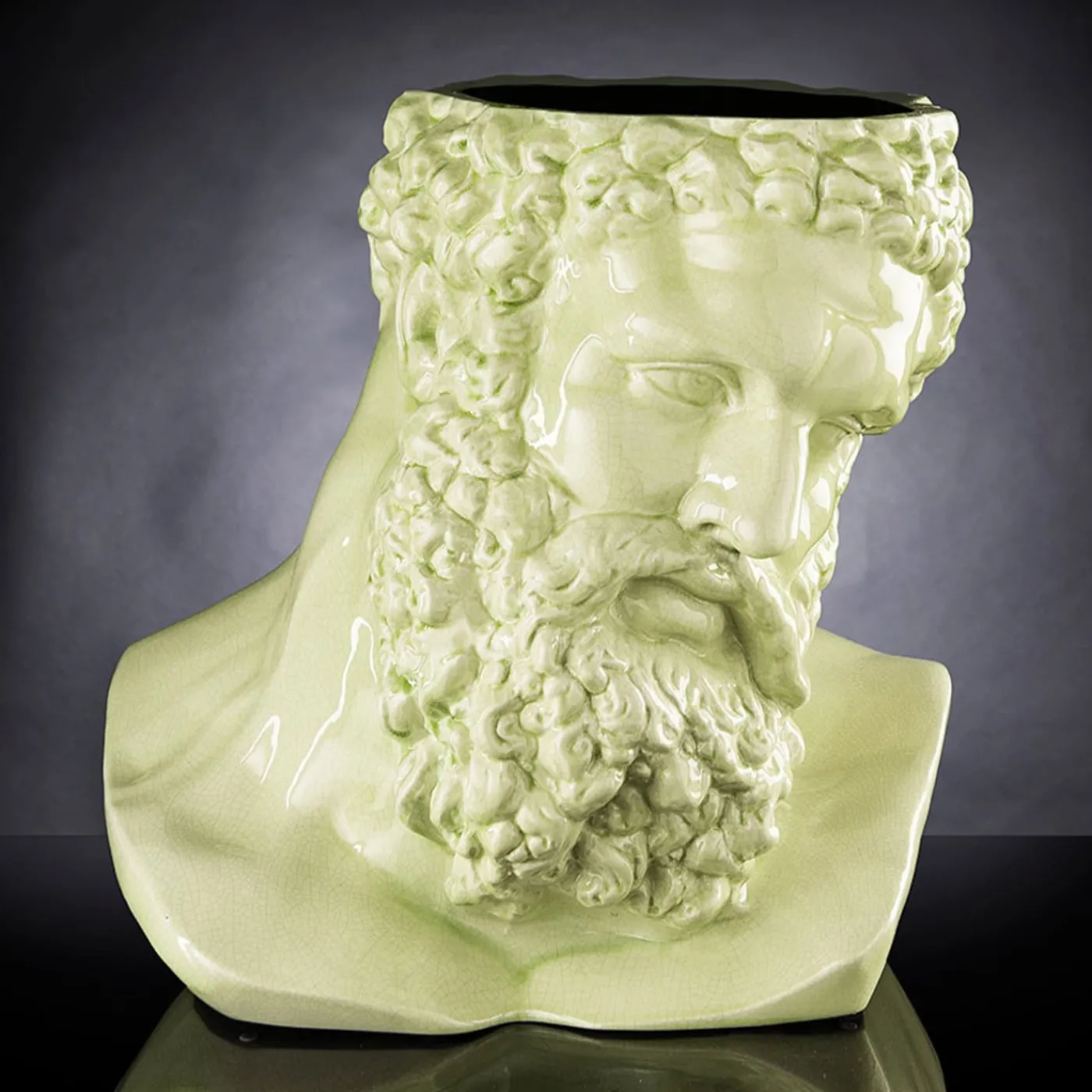 VGnewtrend Cachepot decorativo verde a forma di busto di Ercole Craquele> Cachepot E Portavasi