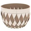 Pinetti Canaria, cestino piccolo in pelle intrecciata beige e taupe> Ceste