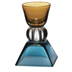 Creart Candel porta candela in vetro geometrico giallo e blu> Candelieri E Portacandele