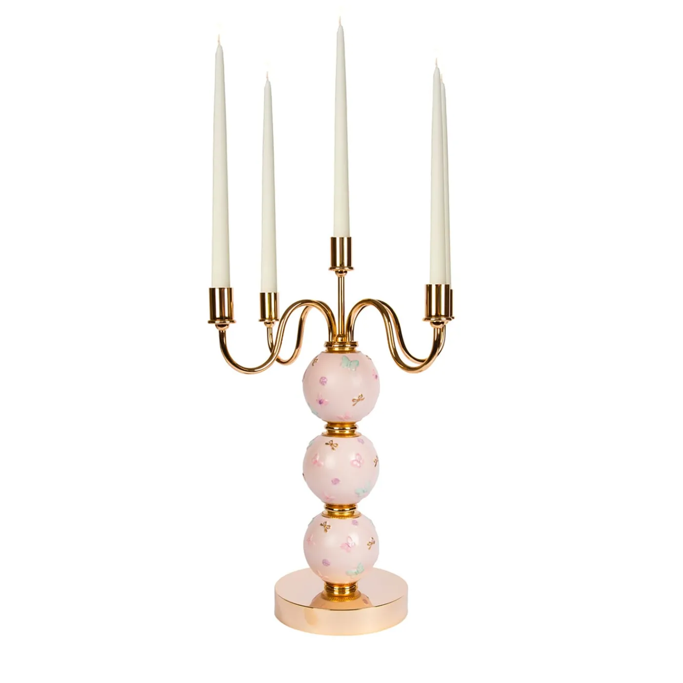 Villari CANDELABRO A FARFALLA 5 BRACCI - ROSA> Candelieri E Portacandele