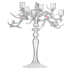 Simone Crestani Candelabro Rose in Vetro con Finitura Trasparente> Candelieri E Portacandele