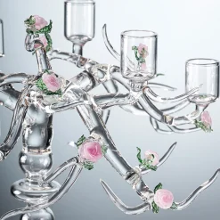 Simone Crestani Candelabro Rose in Vetro con Finitura Trasparente><noscript><img width=