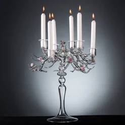 Simone Crestani Candelabro Rose in Vetro con Finitura Trasparente><noscript><img width=