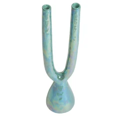 Ceramica Gatti 1928 Candeliere doppio in ceramica Acqua> Candelieri E Portacandele