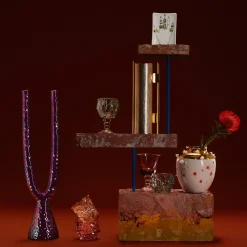 Ceramica Gatti 1928 Candeliere doppio in ceramica viola><noscript><img width=