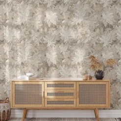 Wallpapers4Beginners Carta da Parati Botanica con Foliage in Toni Neutri> Carte Da Parati