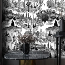 Wallpapers4Beginners Carta da Parati con Cactus in Bianco e Nero> Carte Da Parati