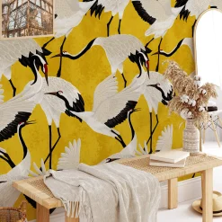 Wallpapers4Beginners Carta da Parati Giapponese con Airone Dorato> Carte Da Parati