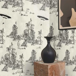 Wallpapers4Beginners Carta da Parati Toile de Jouy Nera con Alien Abduction> Carte Da Parati
