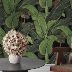 Wallpapers4Beginners Carta da Parati Tropicale Nera e Verde con Foglie di Banano> Carte Da Parati