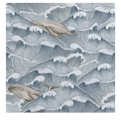 Wallpapers4Beginners Carta da Parati Vintage Blu e Bianca con Balene e Onde> Carte Da Parati