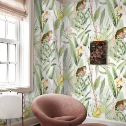 Wallpapers4Beginners Carta da parati vintage Foresta tropicale con giaguari e pappagalli><noscript><img width=