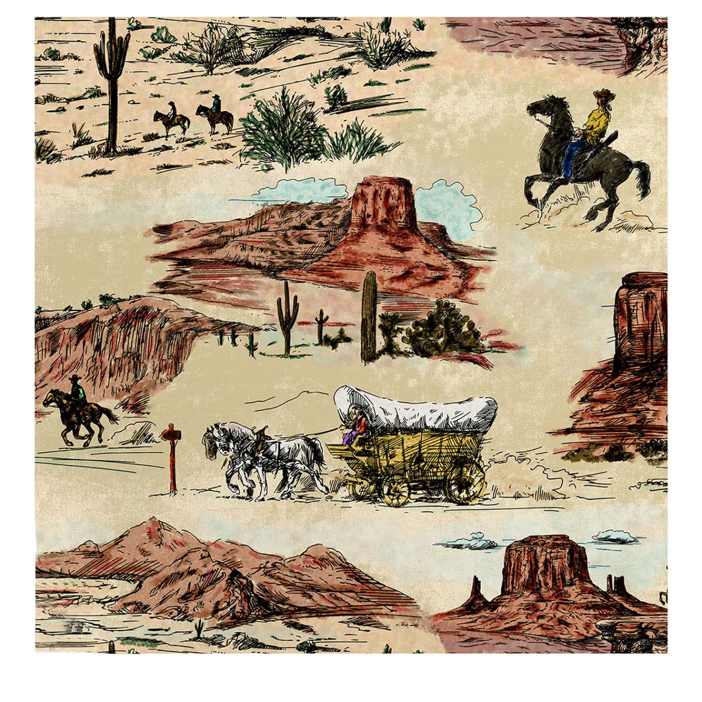 Wallpapers4Beginners Carta da Parati Vintage Western con Cowboy e Cavalli> Carte Da Parati