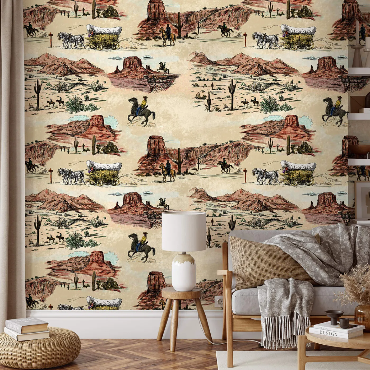 Wallpapers4Beginners Carta da Parati Vintage Western con Cowboy e Cavalli> Carte Da Parati