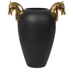 VGnewtrend Cavallo Grande Vaso nero e oro lucido> Anfore