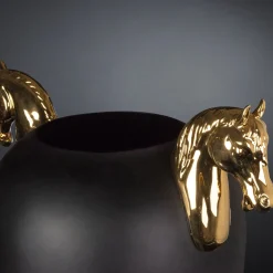 VGnewtrend Cavallo Grande Vaso nero e oro lucido> Anfore