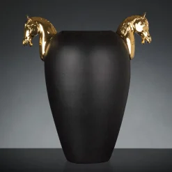 VGnewtrend Cavallo Grande Vaso nero e oro lucido><noscript><img width=