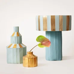 Paola Paronetto Centrotavola Coppa Ninfea Corteccia D2/Verde Azzurro chiaro con Accenti Dorati> Centrotavola