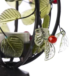 Edi Chirumbolo Centrotavola portacandele decorativo in legno con bacche e foglie in vetro N.3><noscript><img width=