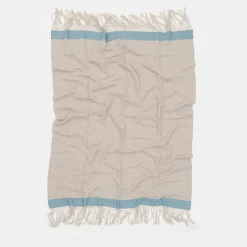 Villa Como Coperta a frange con bande blu chiaro> Coperte