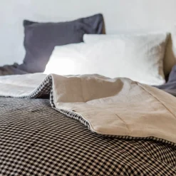Once Milano Coperta di lino a quadretti bianchi e neri con profili> Biancheria Da Letto