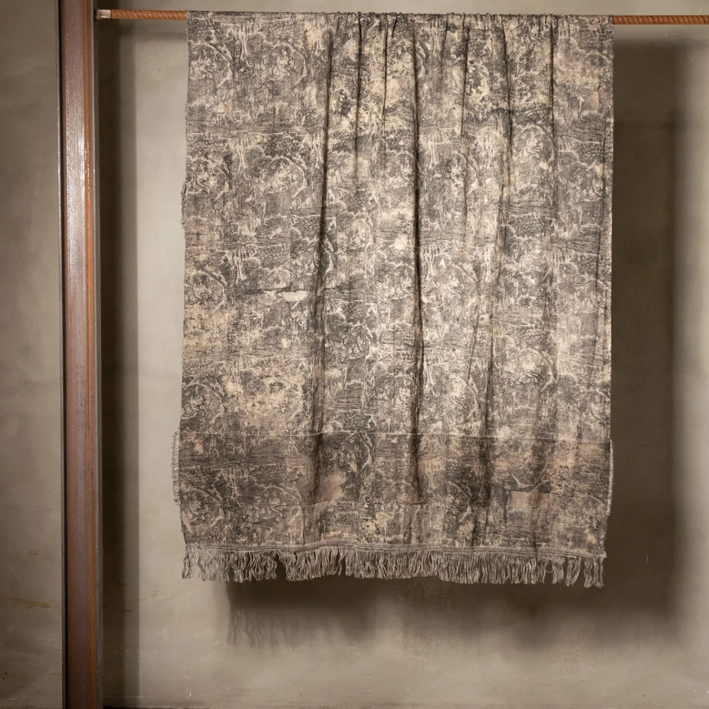 The House of Lyria Coperta inglese in cotone e lino con frange Toile-de-Jouy> Coperte