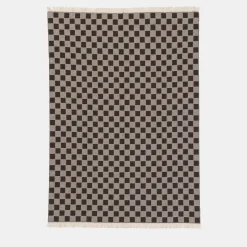 Villa Como Coperta marrone con frange e motivo a scacchiera> Coperte