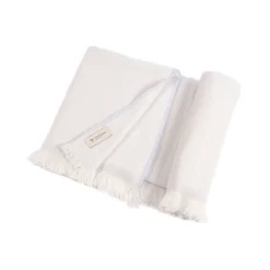 San Patrignano Coperta per neonati in 100% cashmere crema e blu baby con frange corte> Coperte