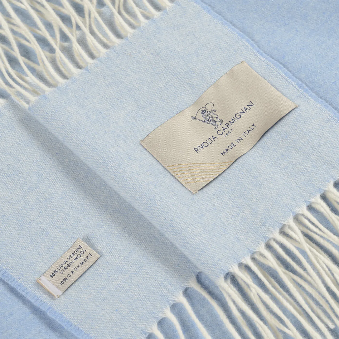Rivolta Carmignani Coperta piccola azzurra con frange Defilé> Coperte