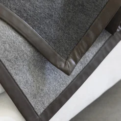 Alonpi Coperta piccola grigia con orlo in pelle Salon><noscript><img width=