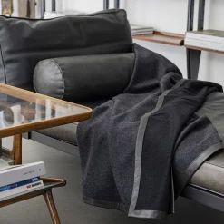 Alonpi Coperta piccola nera con orlo in pelle Salon><noscript><img width=