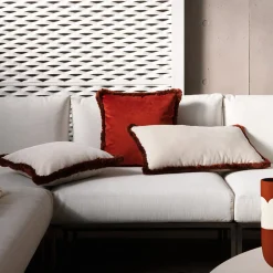 LO Decor Coppia di cuscini Happy in velluto bianco e rosso mattone a rettangolo><noscript><img width=