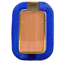 Bottega Veneziana Cornice con Struttura in Ottone Lucido e Vetro a Torciglione Blu> Cornici