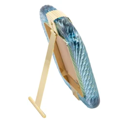 Bottega Veneziana Cornice con Struttura in Ottone Lucido e Vetro a Torciglione Laguna Azzurro Chiaro><noscript><img width=