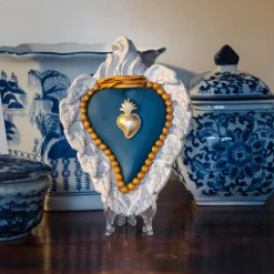 Cuore di Argilla Cuore in ceramica blu opaco> Sculture Da Parete