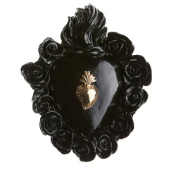 Cuore di Argilla CUORE IN CERAMICA SMALTATO NERO PUNK ROSE> Sculture Da Parete